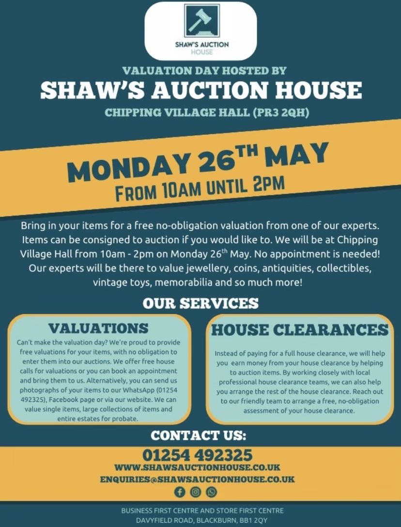 Shaw's Auction House - Valuation Day 26th May 10am - 2pm